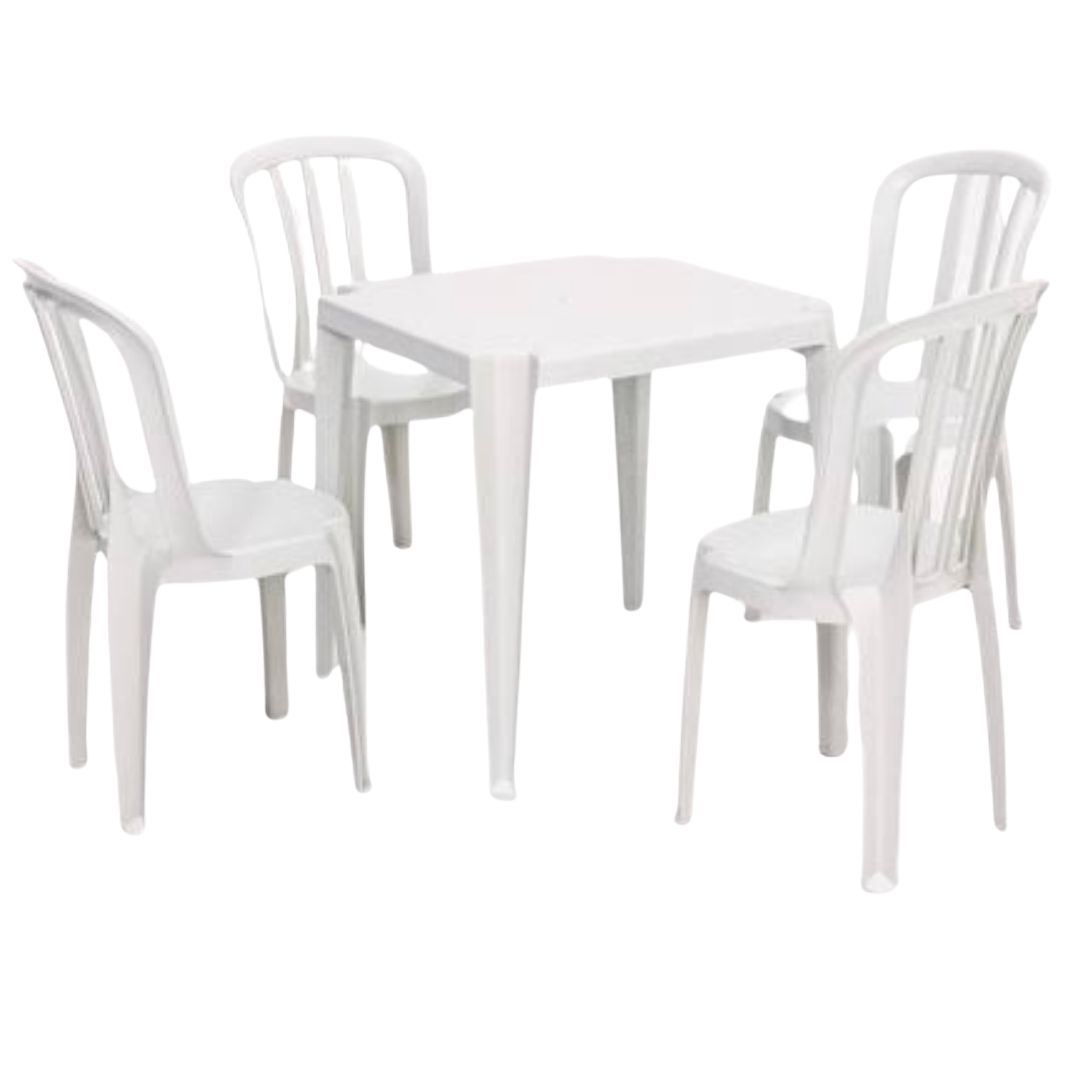 Conjunto Mesa e Cadeiras Plásticas Brancas (PVC)