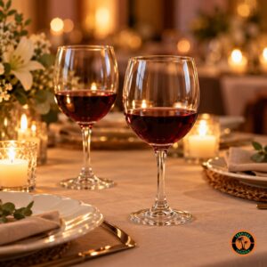 Jantar de aniversário à luz de velas com taças Vinho Tinto Premiére servidas com vinho tinto