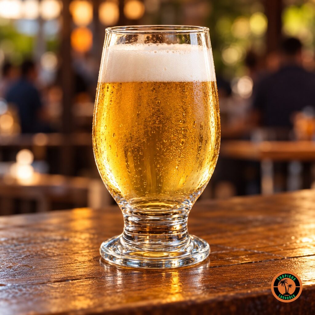 Taça Água Bojuda com chopp, colarinho e o formato bojudo em evidência