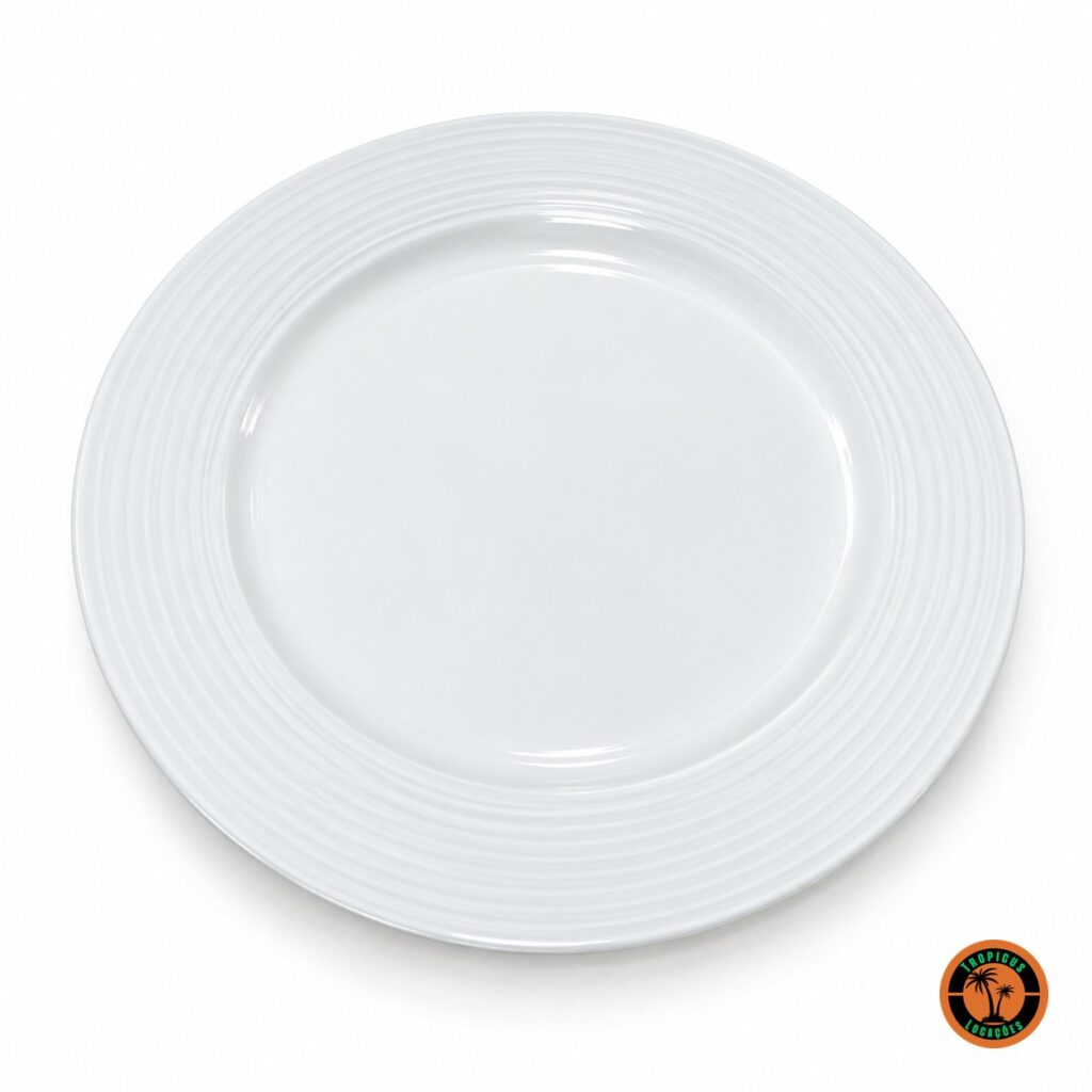 Prato raso de porcelana branca, modelo Espiral