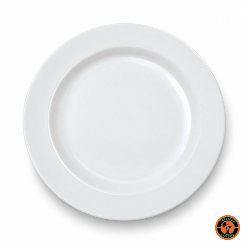 Prato raso de porcelana branca, modelo Liso