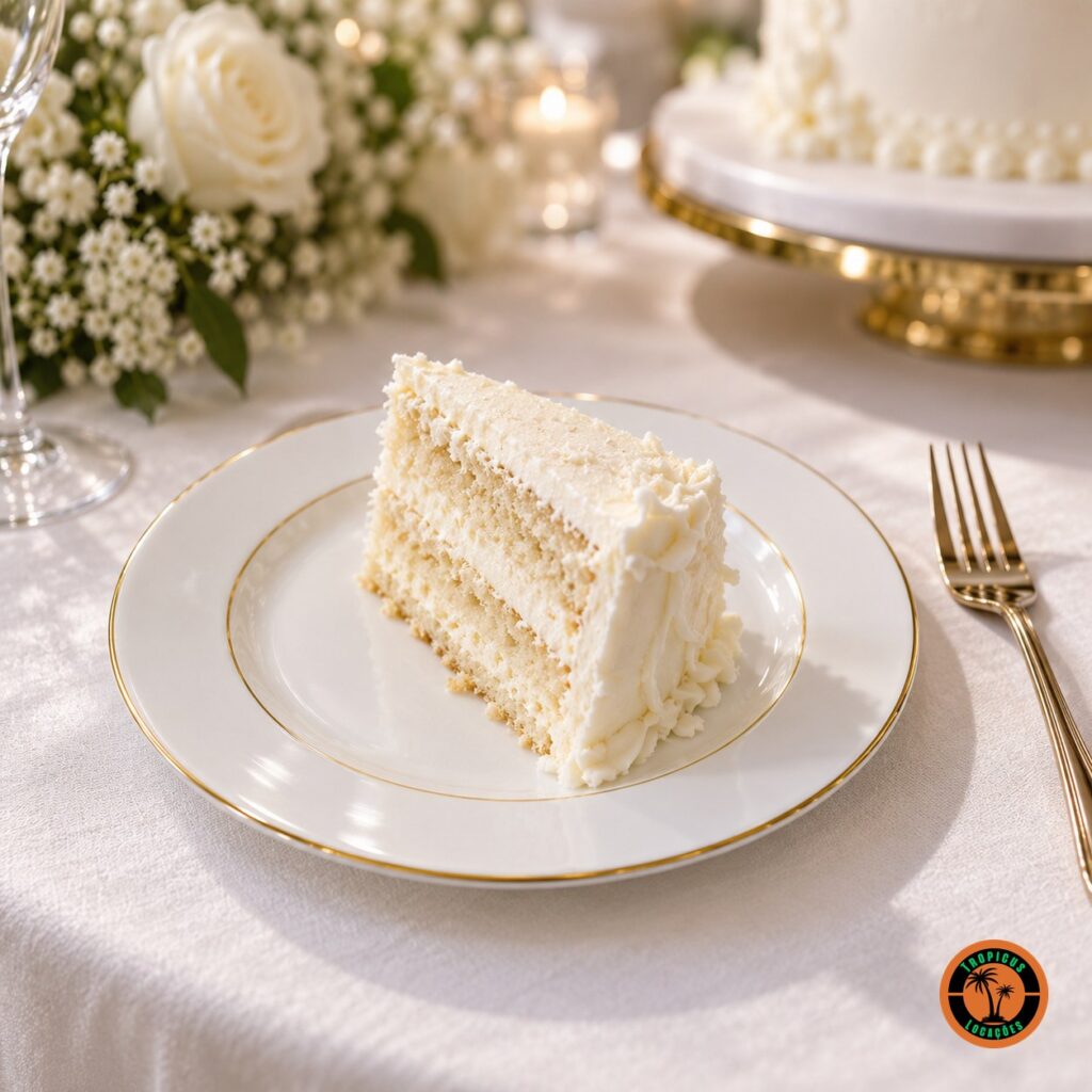 Fatia de bolo de casamento no Prato de Sobremesa Filete Dourado