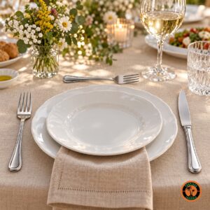 Almoço de aniversário com talheres de inox modelo Clássico e flores do campo