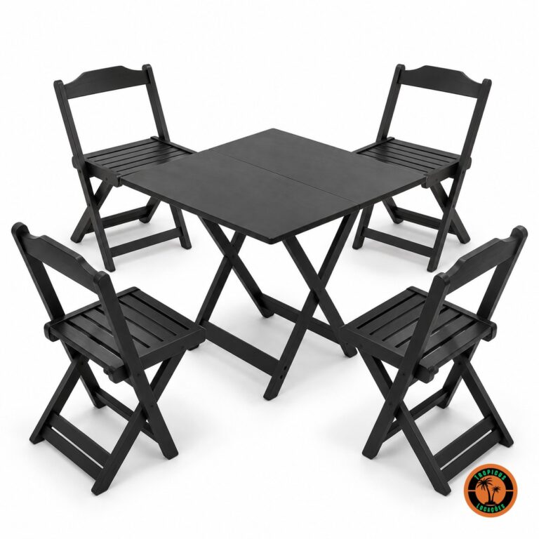 Conjunto Mesa e Cadeiras de Madeira Pretas