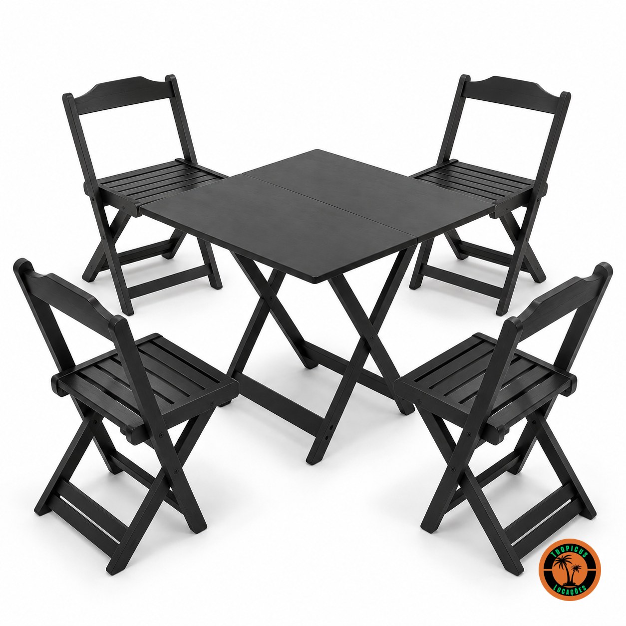 Conjunto Mesa e Cadeiras de Madeira Pretas