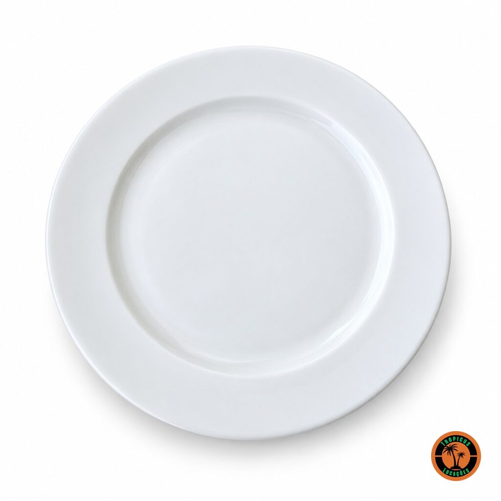 Prato de sobremesa de porcelana branca, modelo Liso